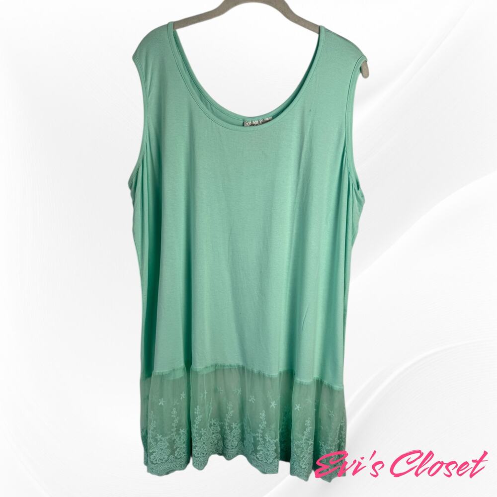 Simply Divine New York Sleeves Tunic Bottom Lace Turquoise Sz 2X  NWT